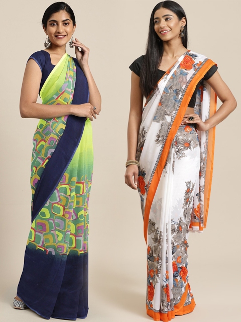 

KALINI Multicolored Printed Saree, Fluorescent green