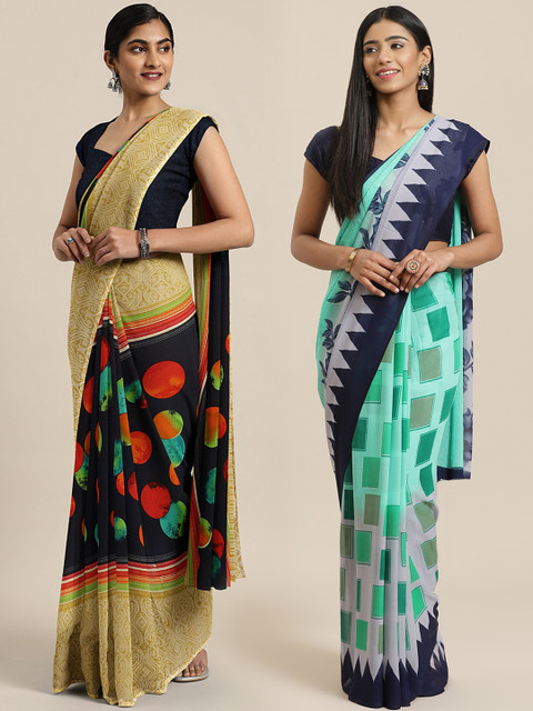 

KALINI Pack Of 2 Printed Sarees, Black