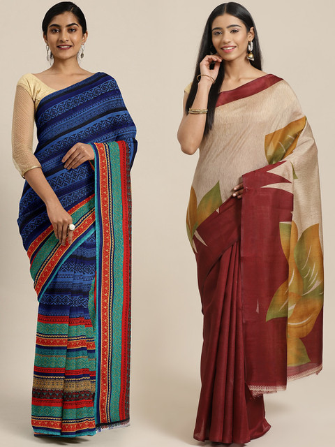 

KALINI Pack of 2 Multicoloured Printed Pure Georgette Saree, Multi