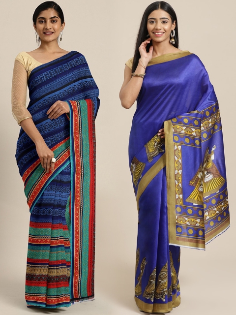 

KALINI Pack of 2 Blue Pure Georgette Sarees