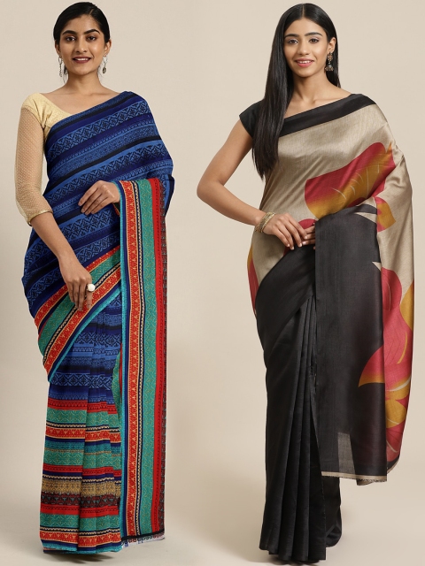 

KALINI Pack of 2 Black & Multicoloured Printed Pure Georgette Saree, Multi