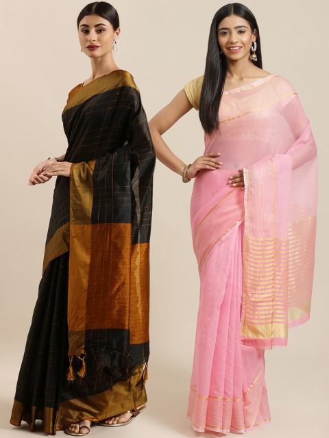 

KALINI Pack Of 2 Printed Sarees, Black