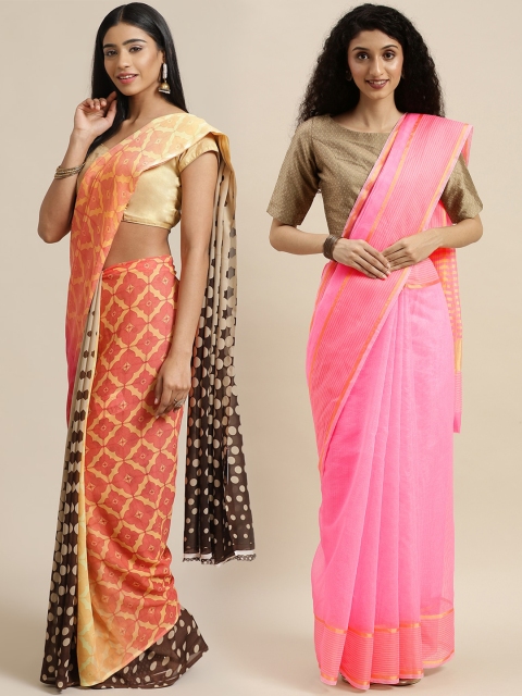 

KALINI Pack Of 2 Printed Sarees, Peach