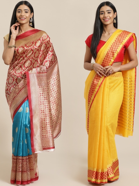 

KALINI Pack of 2 Red & Yellow Printed Mysore Silk Saree