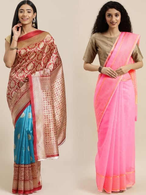 

KALINI Pack Of 2 Woven Design Sarees, Red