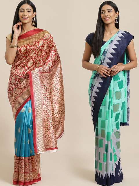 

KALINI Pack of 2 Red & Sea Green Printed Saree