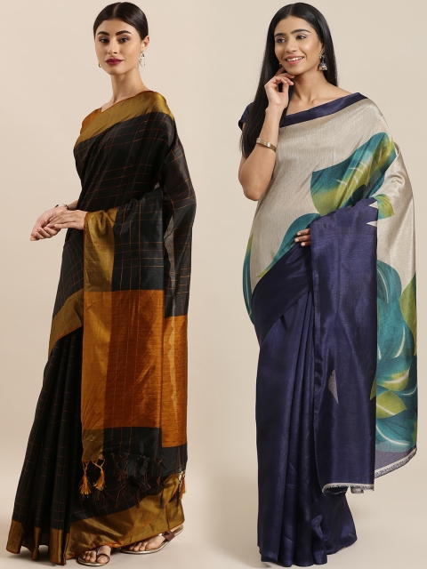

KALINI Pack Of 2 Art Silk Printed Sarees, Black