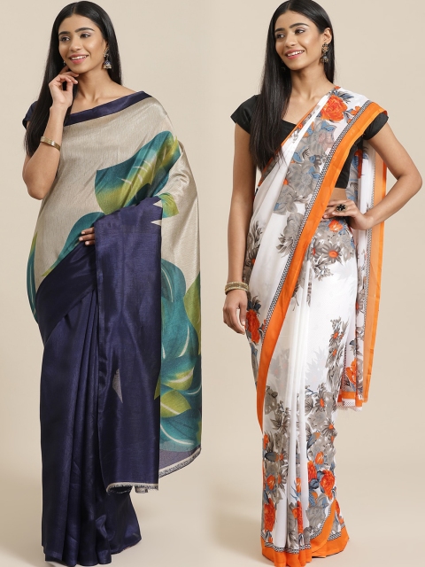 

KALINI Pack of 2 Navy Blue & White Printed Saree
