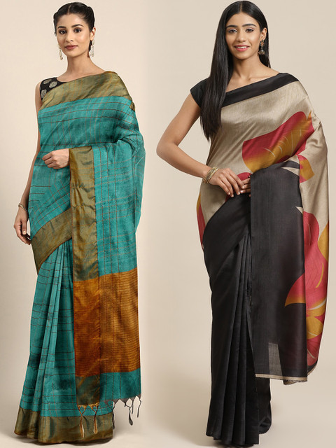 

KALINI Pack Of 2 Art Silk Printed Sarees, Teal