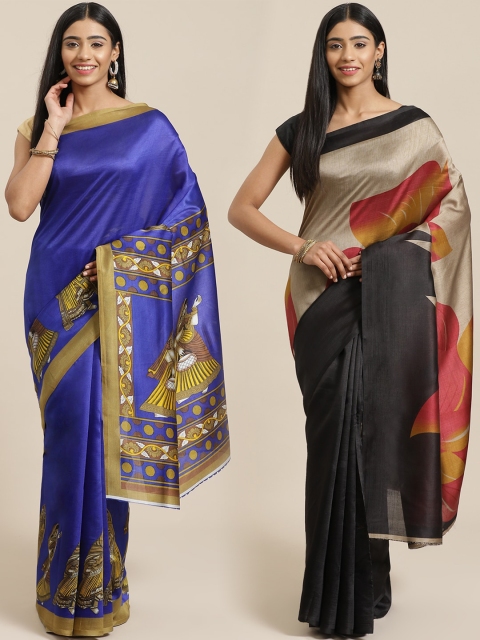 

KALINI Pack of 2 Blue & Black Mysore Silk Saree