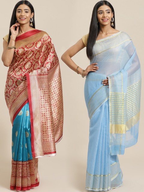 

KALINI Pack of 2 Red & Blue Printed Art Silk Saree