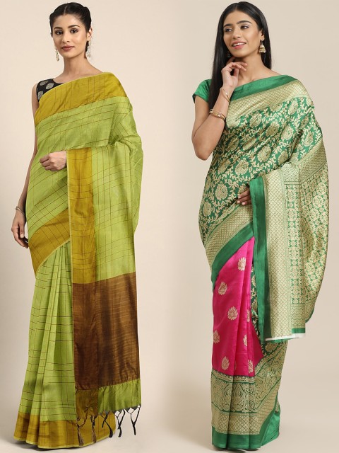 

KALINI Pack of 2 Green Printed Art Silk Saree