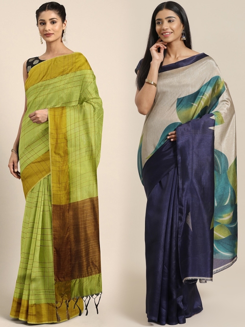 

KALINI Multicolored Printed Saree, Lime green