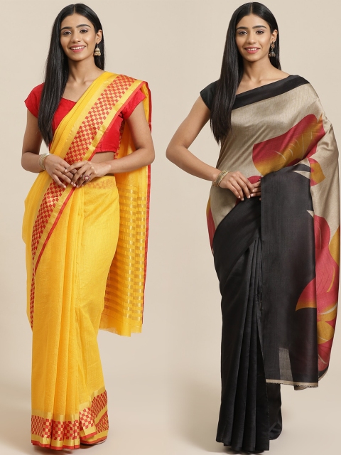 

KALINI Pack Of 2 Printed Sarees, Yellow