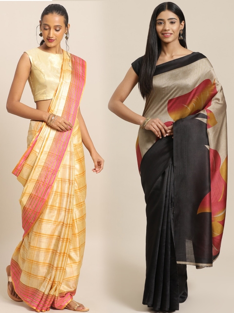 

KALINI Pack of 2 Cream-Coloured & Brown Mysore Silk Sarees