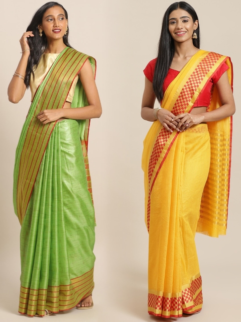 

KALINI Pack of 2 Yellow & Lime Green Printed Mysore Silk Saree