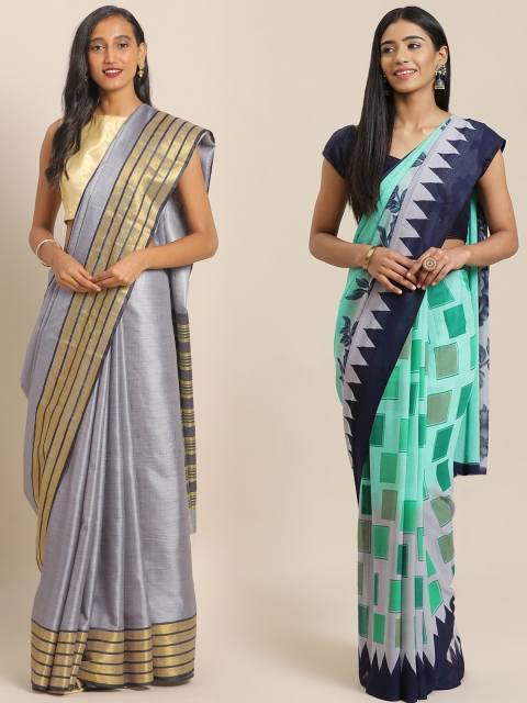 

KALINI Grey & Sea Green Art Silk Set of 2 Mysore Silk Saree