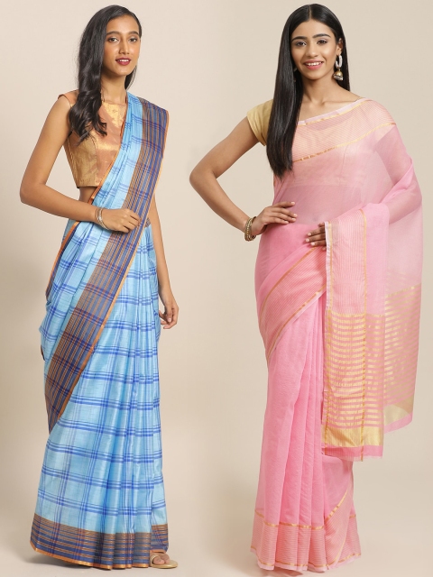 

KALINI Pack of 2 Blue & Pink Mysore Silk Sarees