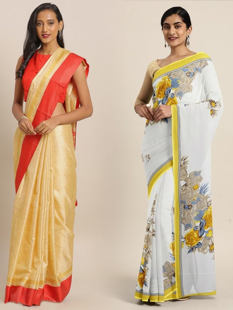 

KALINI Pack of 2 White & Cream-Coloured Printed Mysore Silk Saree