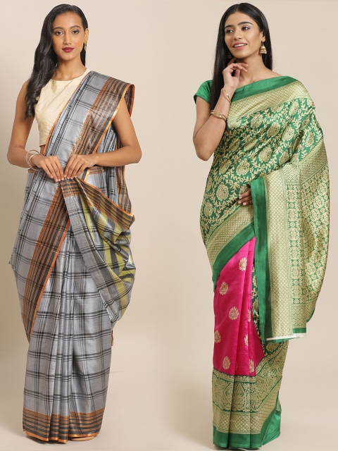 

KALINI Pack Of 2 Art Silk Printed Sarees, Grey