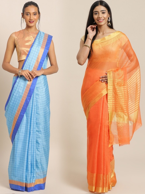 

KALINI Pack of 2 Orange & Blue Art Silk Saree