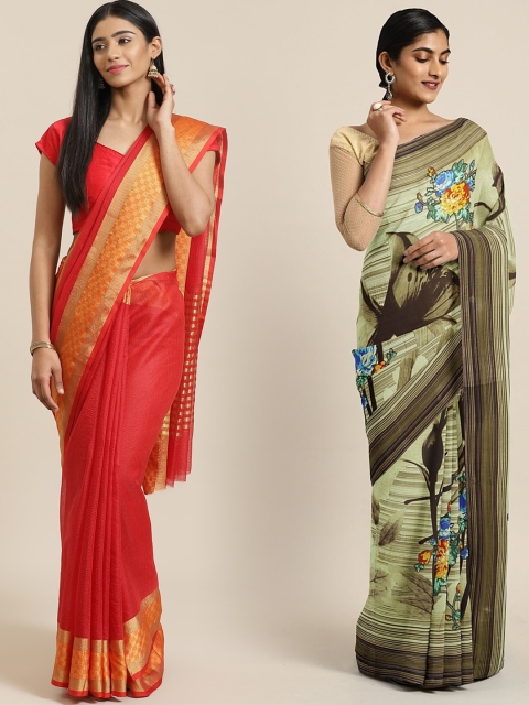 

KALINI Pack Of 2 Printed Sarees, Red