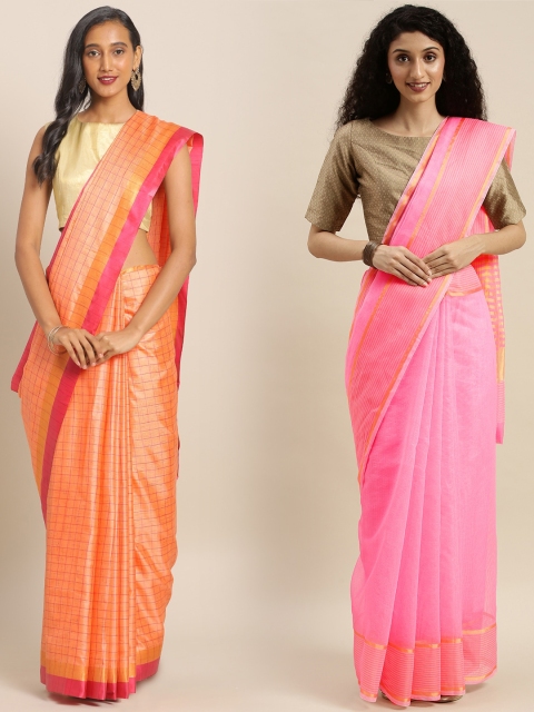 

KALINI Orange & Pink Art Silk Set of 2 Saree
