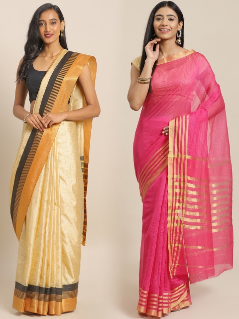 

KALINI Pack of 2 Pink & Cream-Coloured Printed Mysore Silk Saree