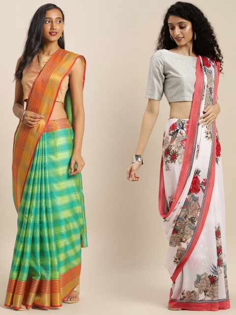 

KALINI Pack Of 2 Printed Sarees, Green