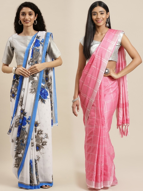 

KALINI Pack of 2 Off-White & Pink Printed Saree