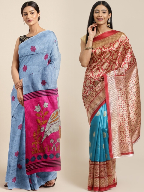 

KALINI Pack Of 2 Printed Sarees, Blue
