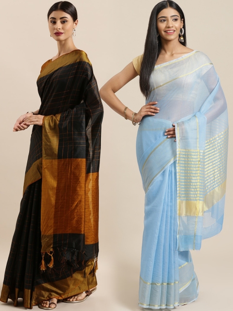 

KALINI Pack of 2 Blue & Black Art Silk Saree