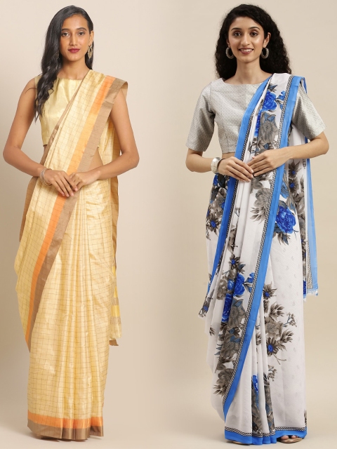 

KALINI Pack of 2 Blue & Cream-Coloured Printed Art Silk Saree