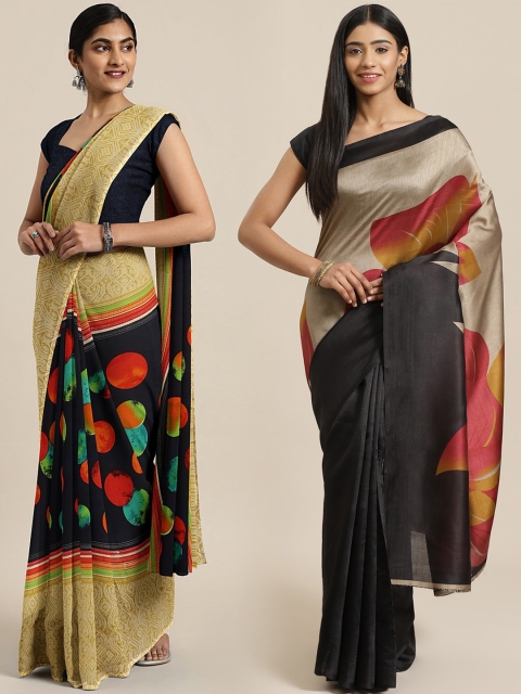 

KALINI Pack of 2 Black & Beige Printed Saree