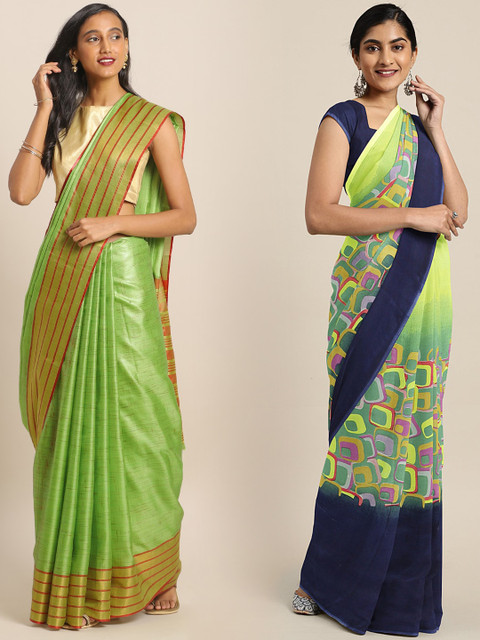 

KALINI Pack of 2 Lime Green Printed Mysore Silk Saree