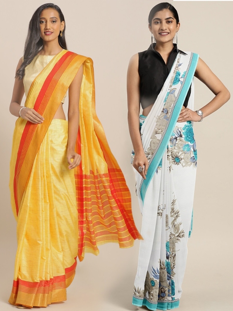 

KALINI Pack Of 2 Printed Sarees, Yellow