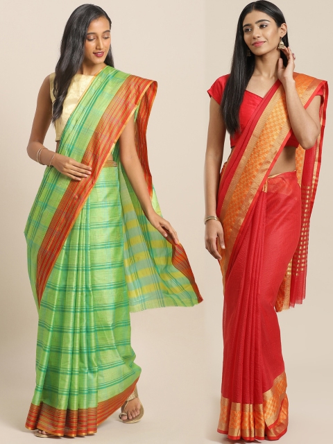 

KALINI Pack of 2 Red & Green Printed Art Silk Saree