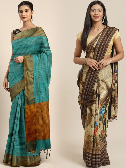 

KALINI Teal & Beige Art Silk Set of 2 Saree