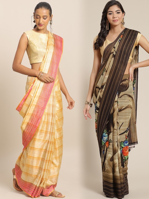 

KALINI Pack of 2 Yellow & Cream-Coloured Mysore Silk Sarees