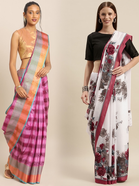 

KALINI Pack of 2 Pink & Maroon Mysore Silk Sarees