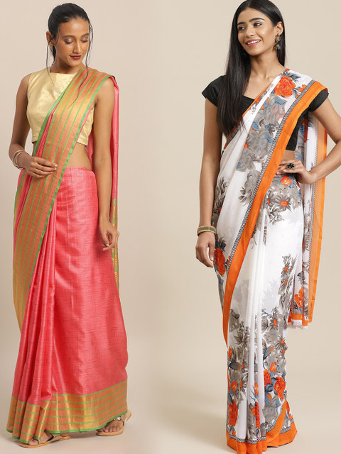 

KALINI Pack Of 2 Printed Sarees, Peach