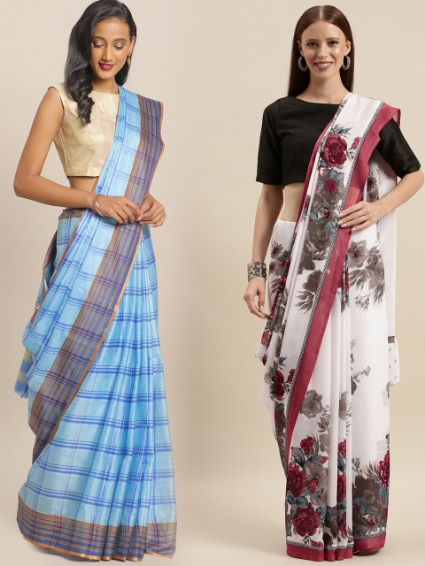 

KALINI Blue & White Art Silk Set of 2 Mysore Silk Saree