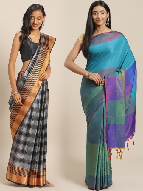 

KALINI Pack of 2 Grey & Black Mysore Silk Sarees