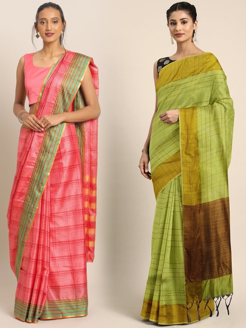 

KALINI Pink & Green Art Silk Set of 2 Mysore Silk Saree