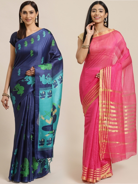 

KALINI Pack Of 2 Printed Sarees, Navy blue