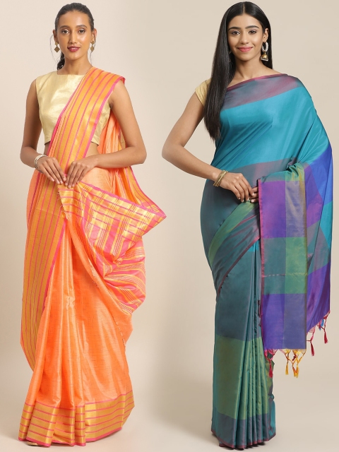 

KALINI Pack of 2 Orange & Pink Mysore Silk Sarees