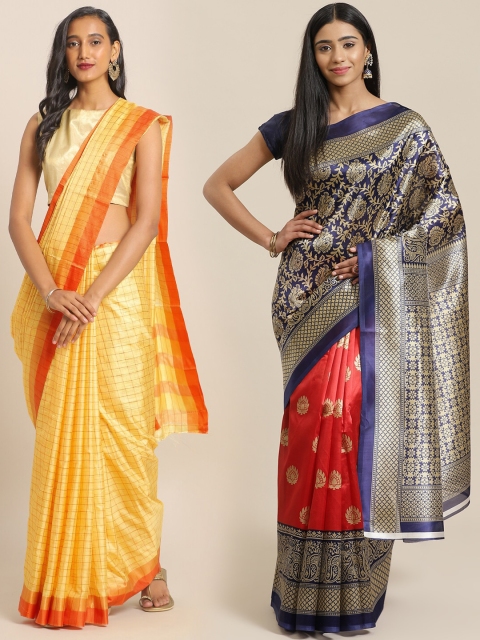 

KALINI Pack Of 2 Art Silk Printed Sarees, Yellow