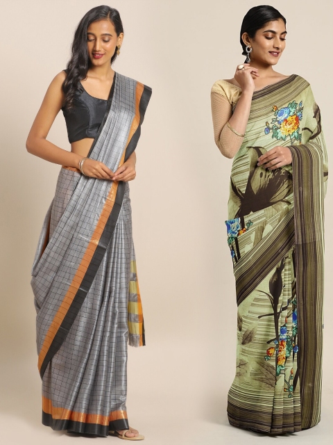 

KALINI Grey & Green Art Silk Set of 2 Saree