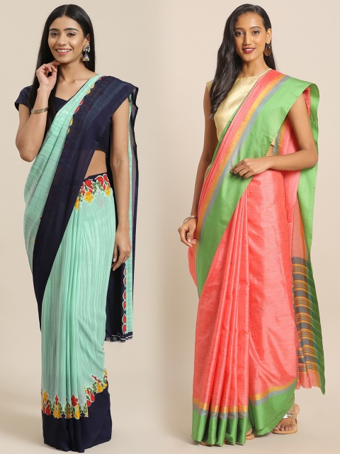 

KALINI Pack Of 2 Printed Sarees, Peach