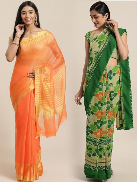 

KALINI Pack of 2 Red & Orange Printed Silk Cotton Saree